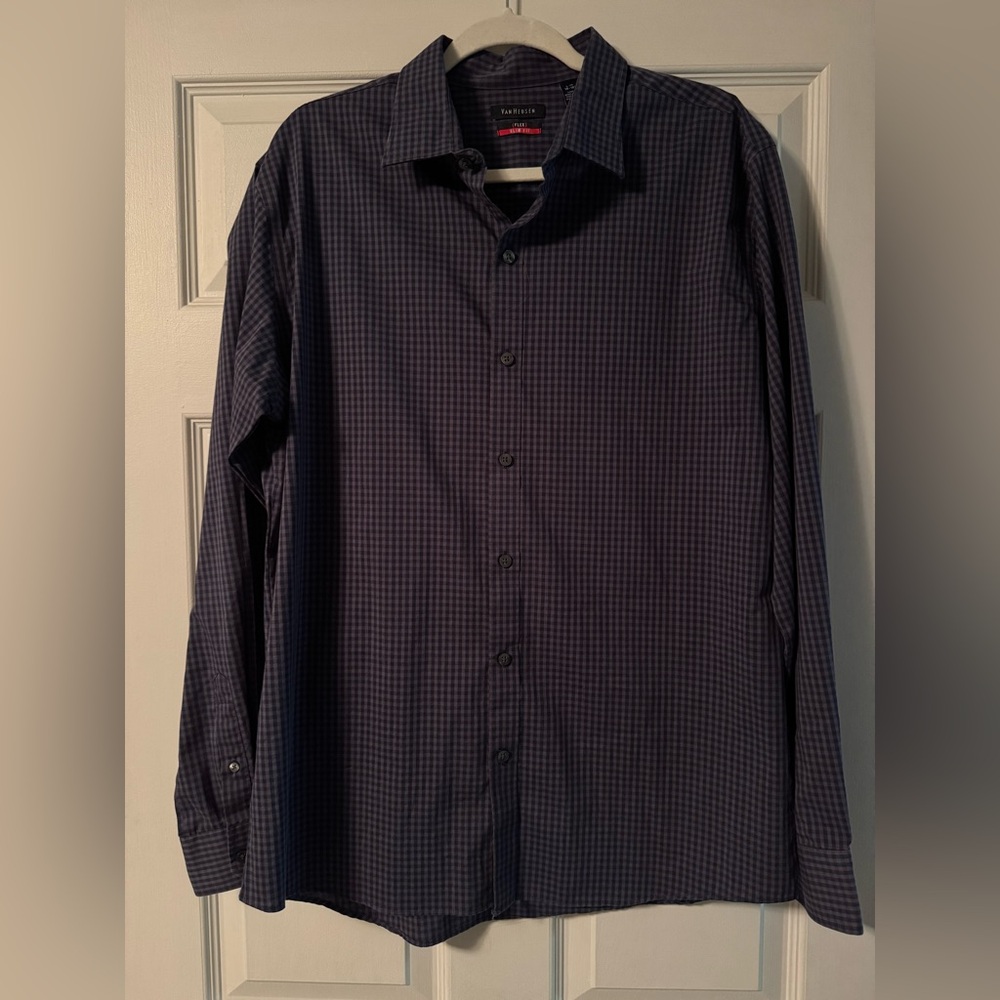 Van Heusen Dark Blue Checkered Button Down Shirt